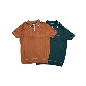 PJ‎ Paul Jones Stripe Button Down Knit Polo Shirts (Lot of 2)Short Sleeve, XL